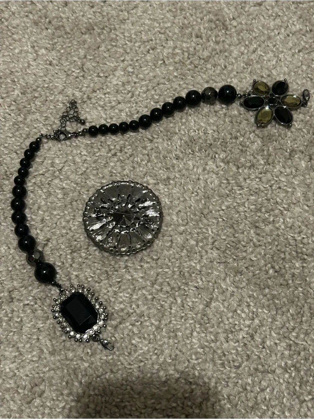 Premier Designs Vintage Black Statement Flower Pendant, Necklace and bracelet